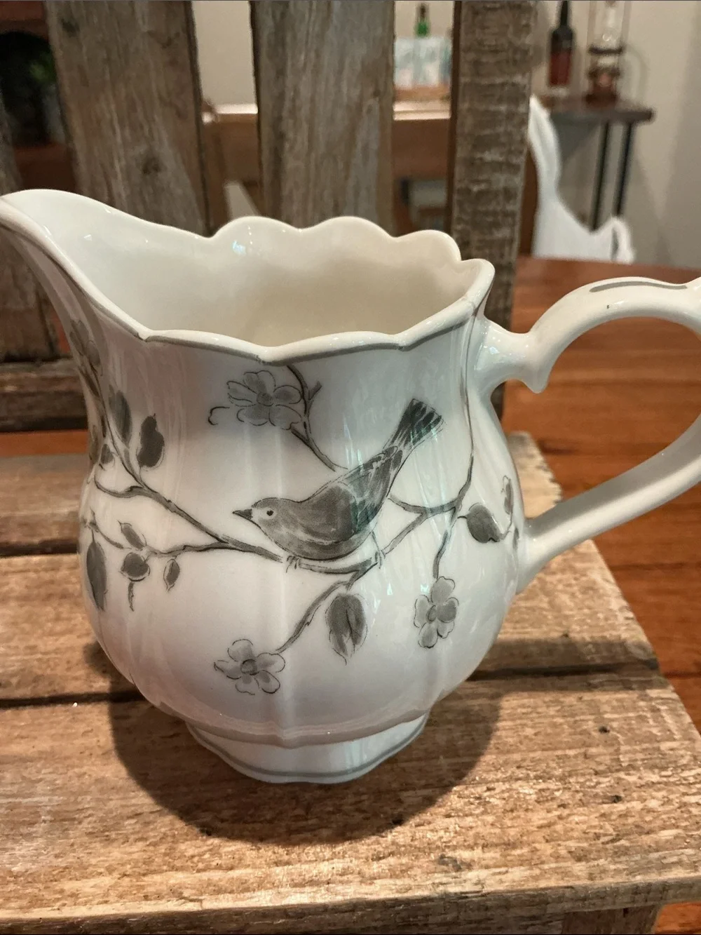 Gray Bird and Branch Cream and Sugar Set